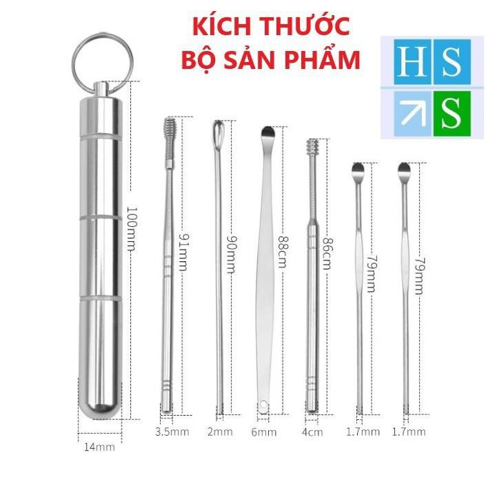 Bộ dụng cụ lấy ráy tai 6 chi tiết THÉP KHÔNG GỈ kèm hộp đựng móc khóa tiện dụng giữ vệ sinh - HS Shop Đà Nẵng