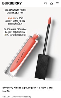 SON 𝘽𝙐𝙍𝘽𝙀𝙍𝙍𝙔 sang chảnh 𝐒𝐀𝐋𝐄 70% store Mỹ