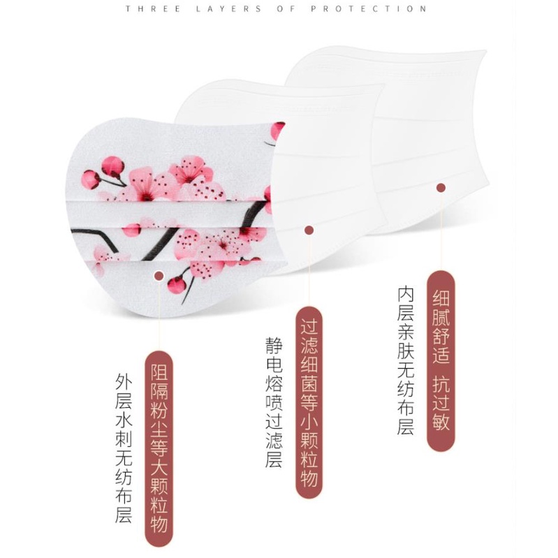 Khẩu Trang Ba Lớp Thoáng Khí Phong Cách Trung Hoa Dễ Thương