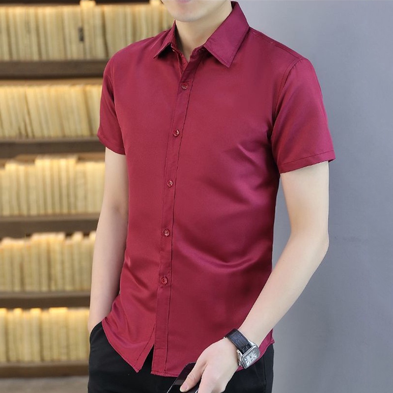 Áo sơ mi nam công sở tay ngắn, Áo sơ mi công sở màu trơn mùa hè mỏng, nút thuận tiện, vải làm mới