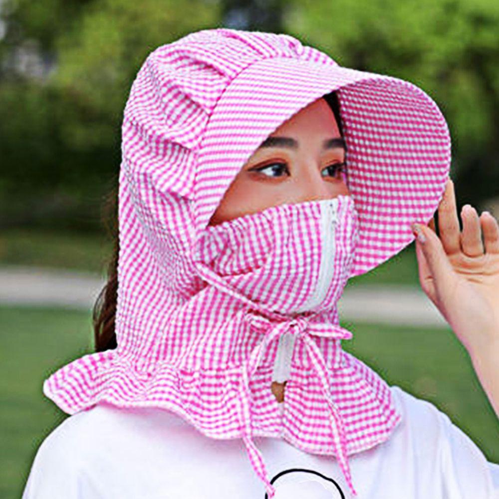 QQMALL Mũ Bucket Chất Liệu Polyester Cotton Họa Tiết Sọc Caro Thời Trang Mùa Hè Hàn Quốc Sự Bảo Vệ