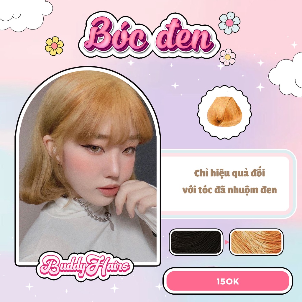 Thuốc nhuộm bóc đen khử màu nhuộm đen ra nền tóc nâu, thuốc nhuộm tóc kèm trợ nhuộm của buddyhairs