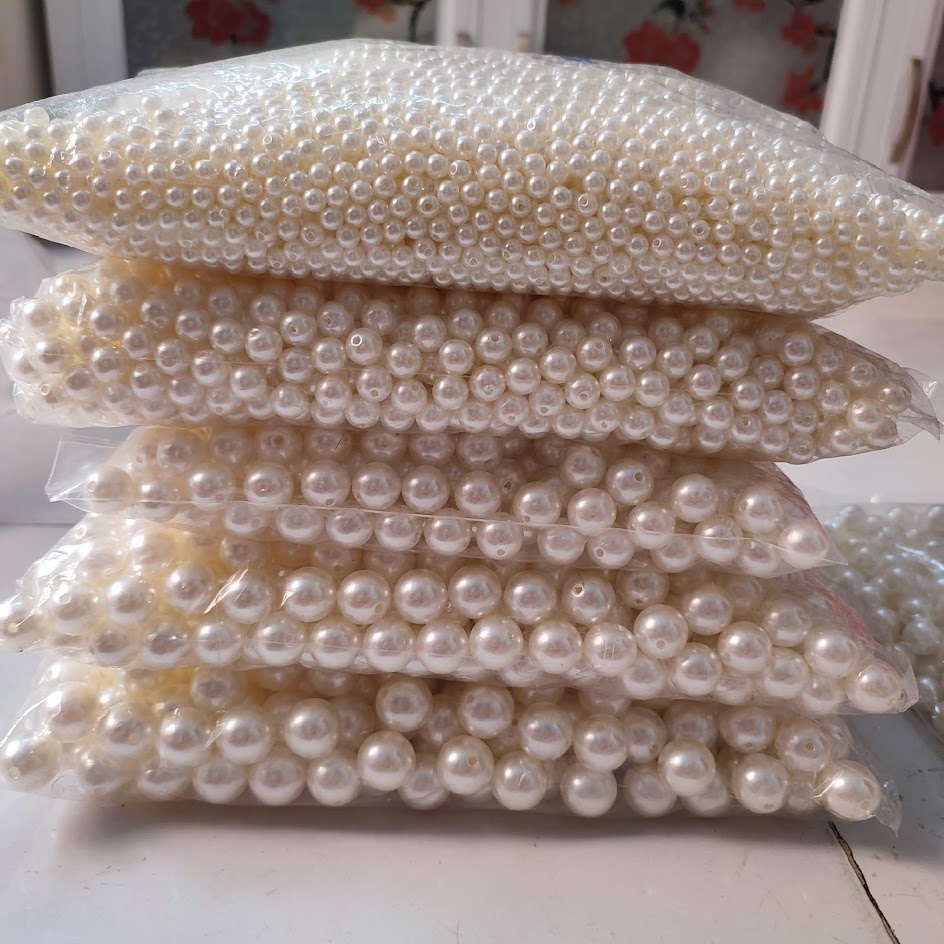 1kg hạt bẹt Đài Loan (hạt ngọc trai giả, hạt châu) có lỗ xỏ size 6-10-14-16-18 ly - Nguyên liệu handmade giá sỉ