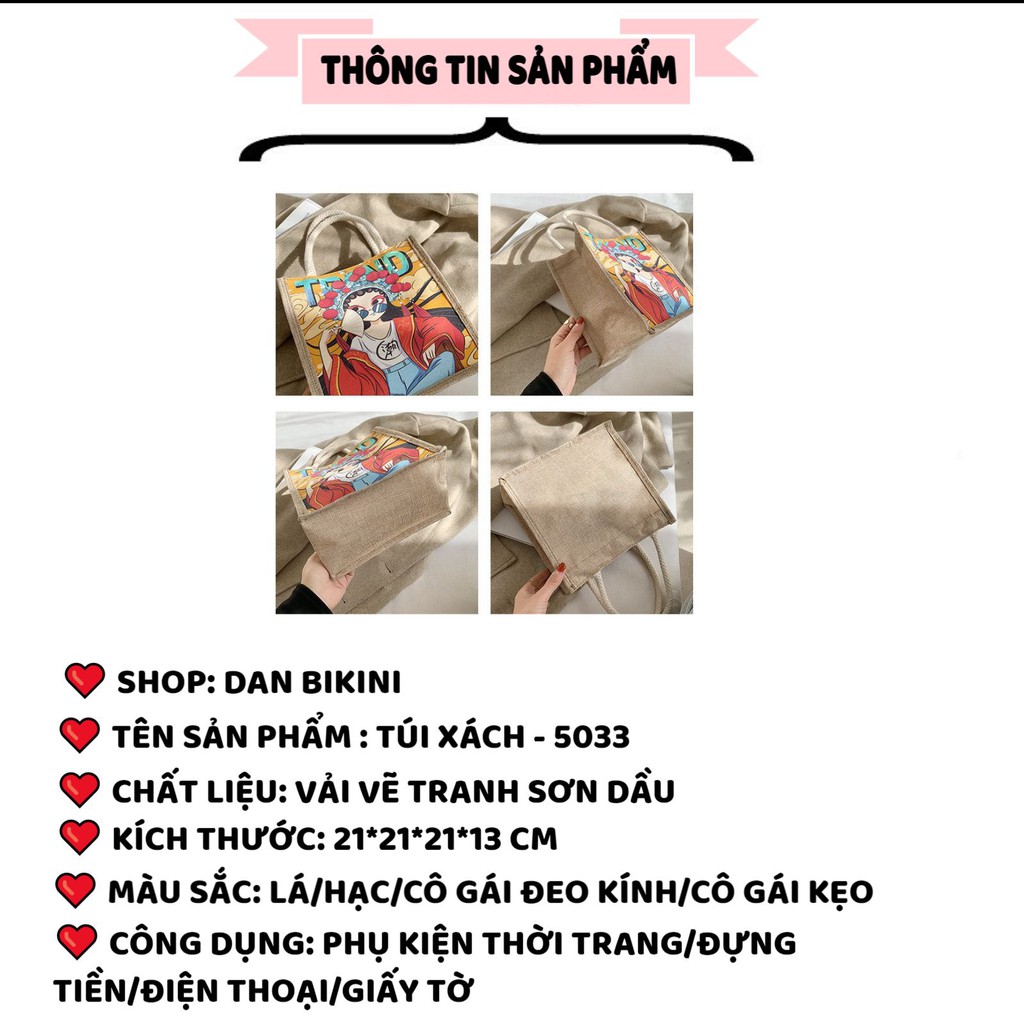 Túi Xách Nữ ❤️FREESHIP❤️ Túi Xách Vải Vẽ Tranh Sơn Dầu hình ảnh trẻ trung kết hợp phong các Vintage Hàn Quốc mã 5033