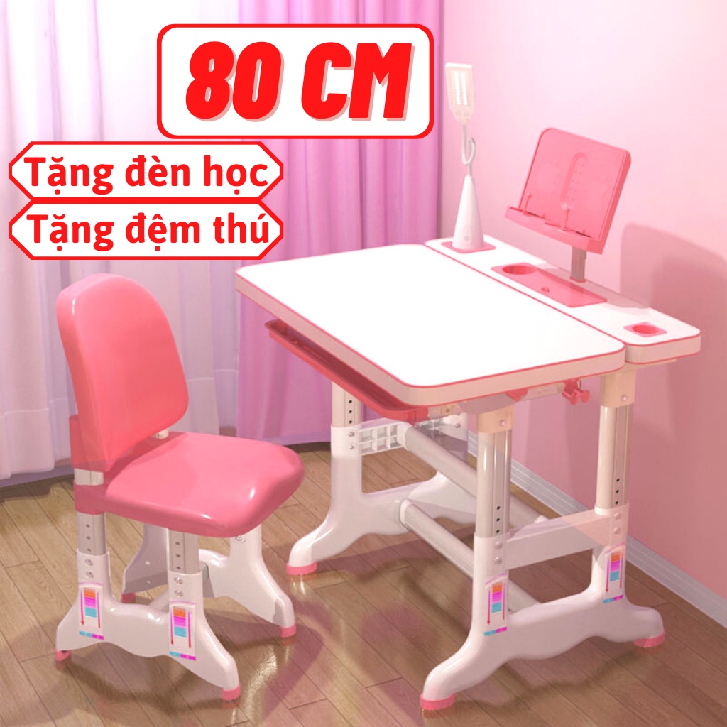 Bàn học thông minh chống gù B05, bàn học sinh cho bé từ tiểu học SIZE LỚN 80 CM (Tặng kèm đèn học + đệm tựa lưng)