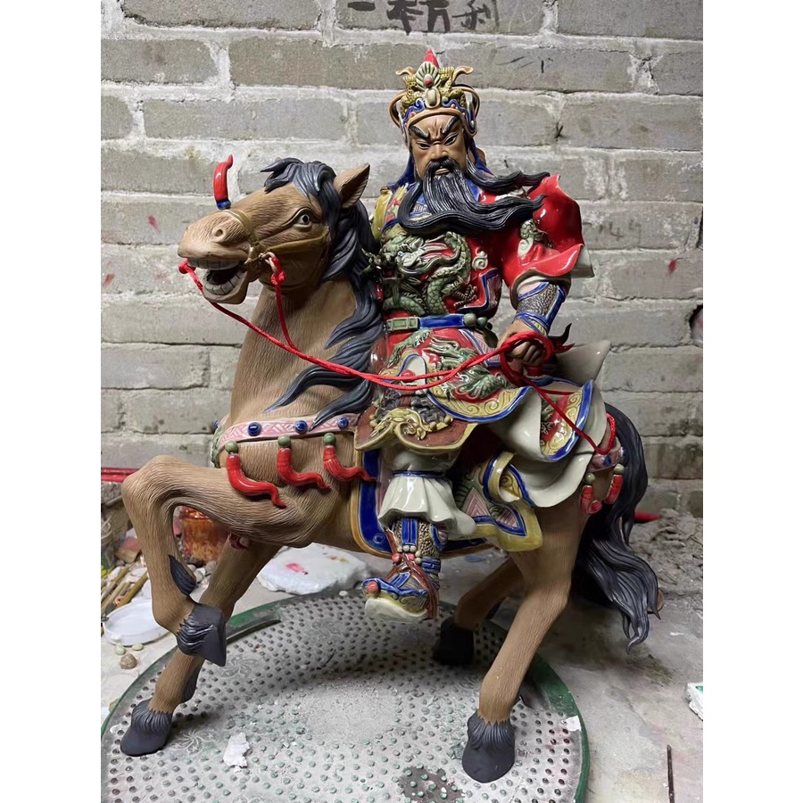 Tượng Quan Công cưỡi Xích Thố gốm phật sơn - Tượng Quan Thánh Trấn Ải cao cấp