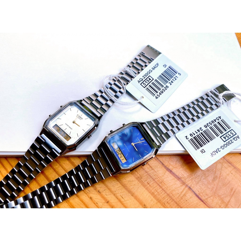 Đồng hồ Unisex Casio AQ-230GG-2ADF, đồng hồ chính hãng, dây xám, mặt xanh