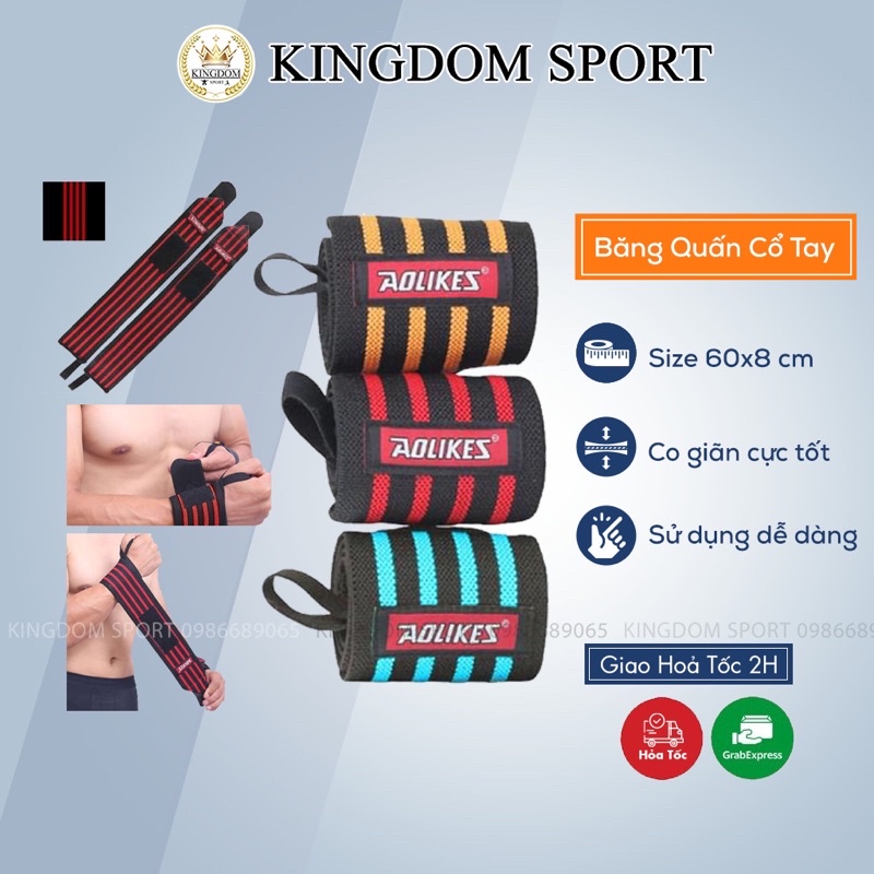 Đôi Băng Quấn Cổ Tay, Đai Bảo Vệ Cổ Tay Tập GYM Aolikes KINGDOM SPORT size 60cm x 8cm