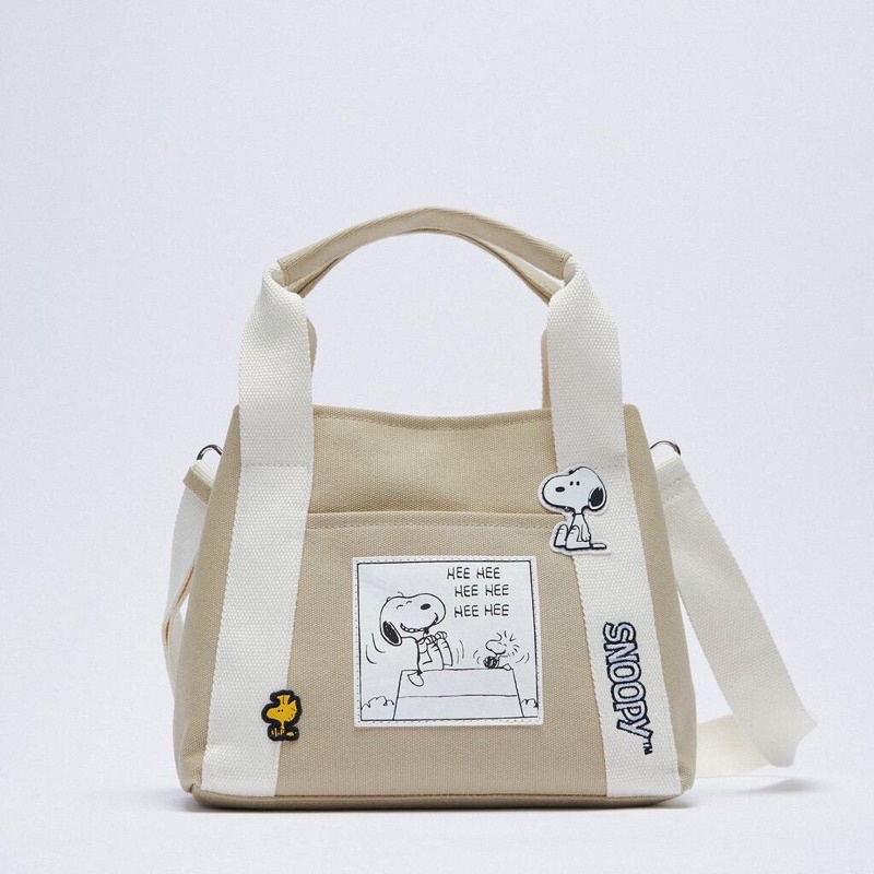 TNS - Túi Tote ZR kèm ví tote Print/Canvas-kem trắng hoạ tiết snoopy