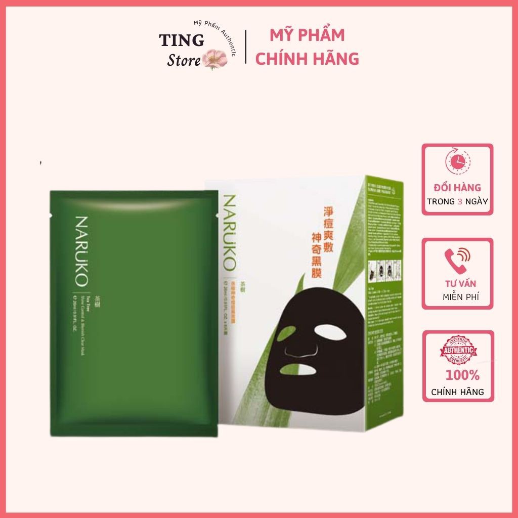 Hộp 8 miếng mặt nạ kiểm soát dầu và mụn trà tràm Naruko Tea Tree 26ml/m