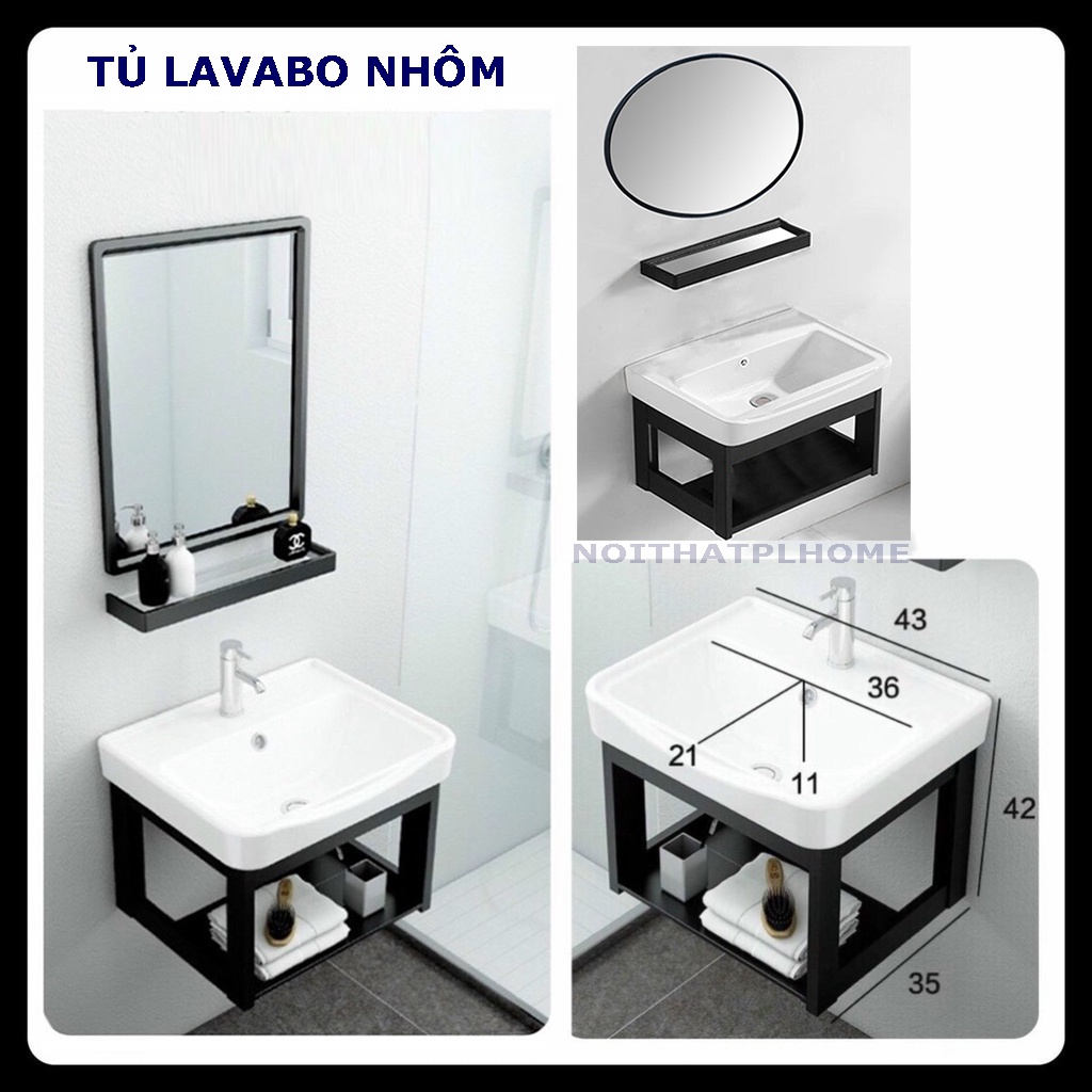 Tủ lavabo nhôm màu đen gương tròn hoặc chữ nhật