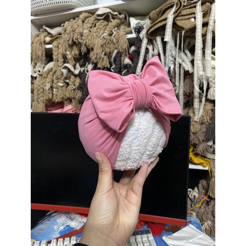 Turban sang chảnh- mầu hồng đỗ nơ kép 5-10kg