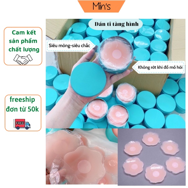 10 Miếng dán ti, dán ngực, dán nhũ hoa silicon hình hoa mai hộp thiếc xanh.