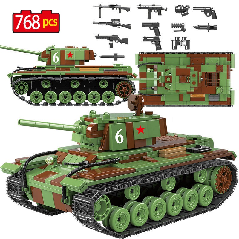 Đồ chơi giáo dục Lắp ráp Mô hình 726PCS Military WW2 Soviet Russia KV1 Heavy Tank Quan Guan 100070