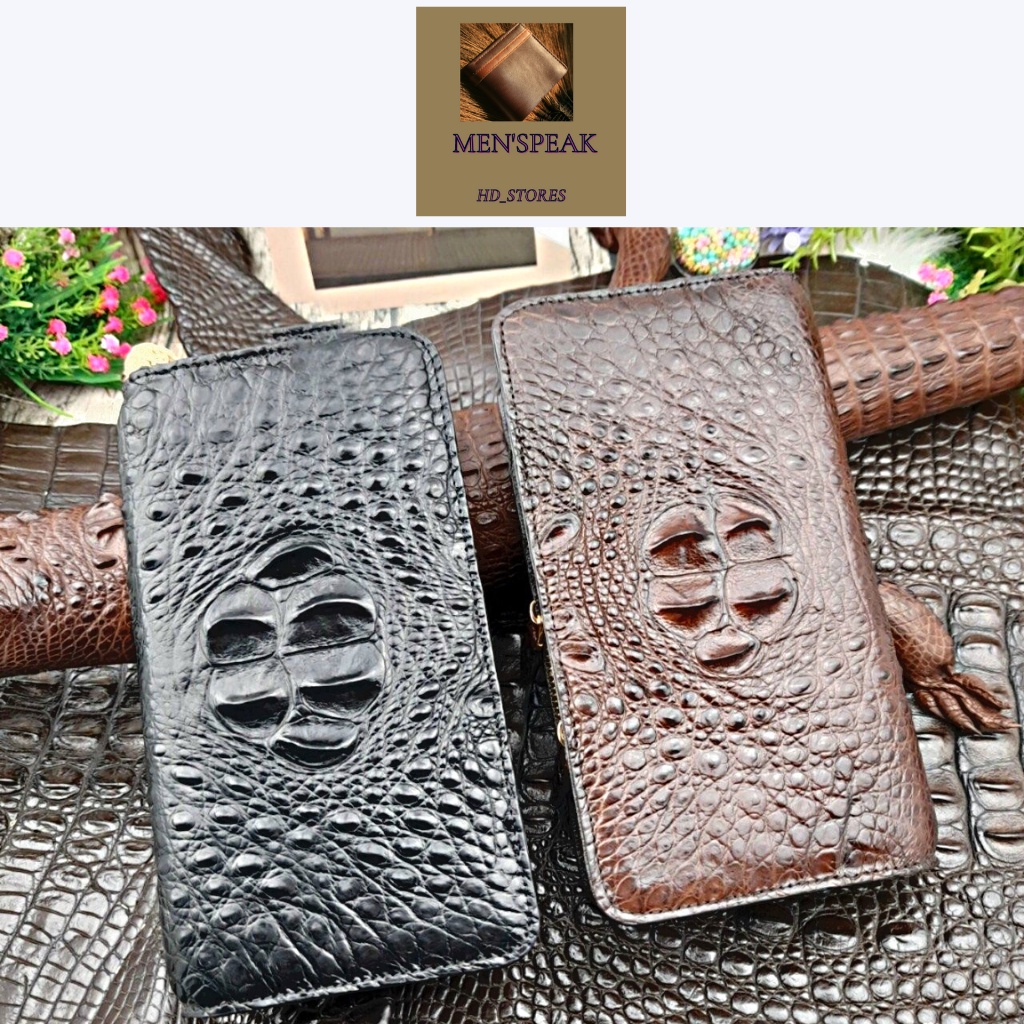 Ví cầm tay nam da cá sấu, ví da cầm tay nam 2 khóa màu đen và màu nâu.