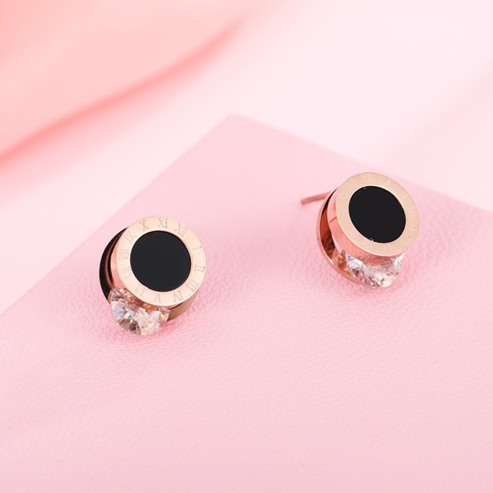 Bông Tai Hình Tròn Kẹp Viên Đá Nhân Tạo Titan Ko Đen Cao Cấp TT 2146 - TT 2146