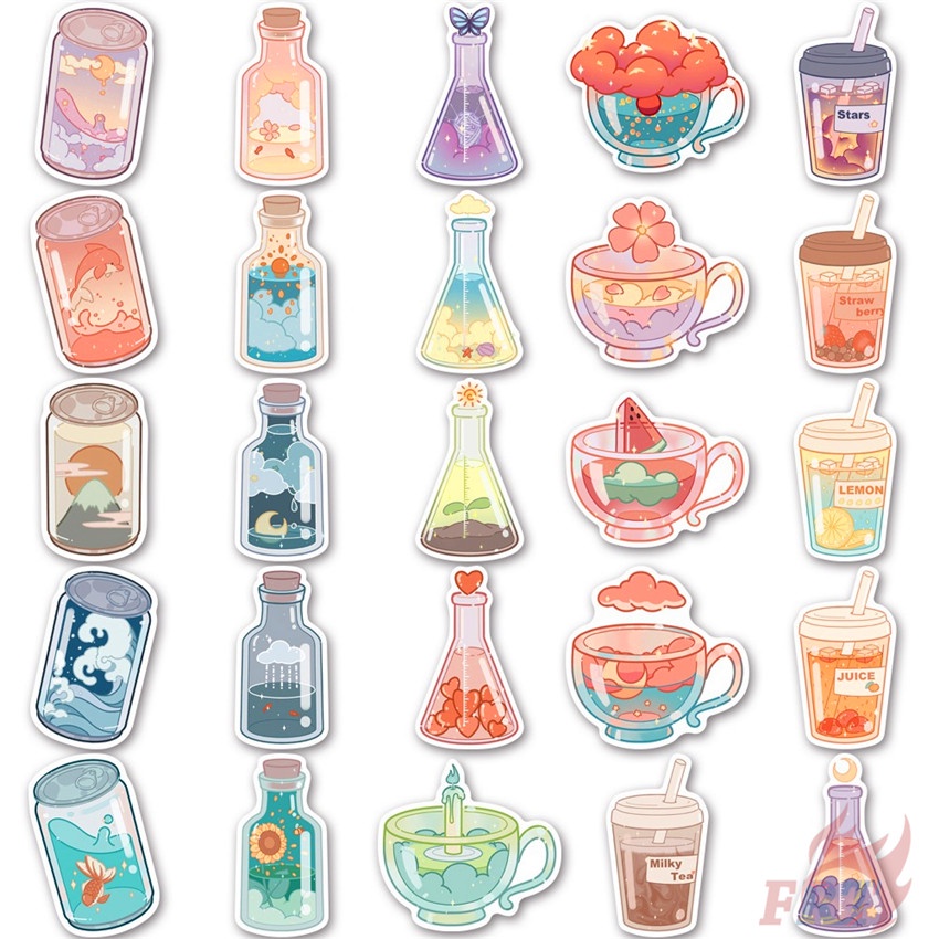 100Pcs/Set ❉ Drink Bottle Art Museum Series A Stickers ❉ Fashion DIY Mixed Decals Doodle Stickers