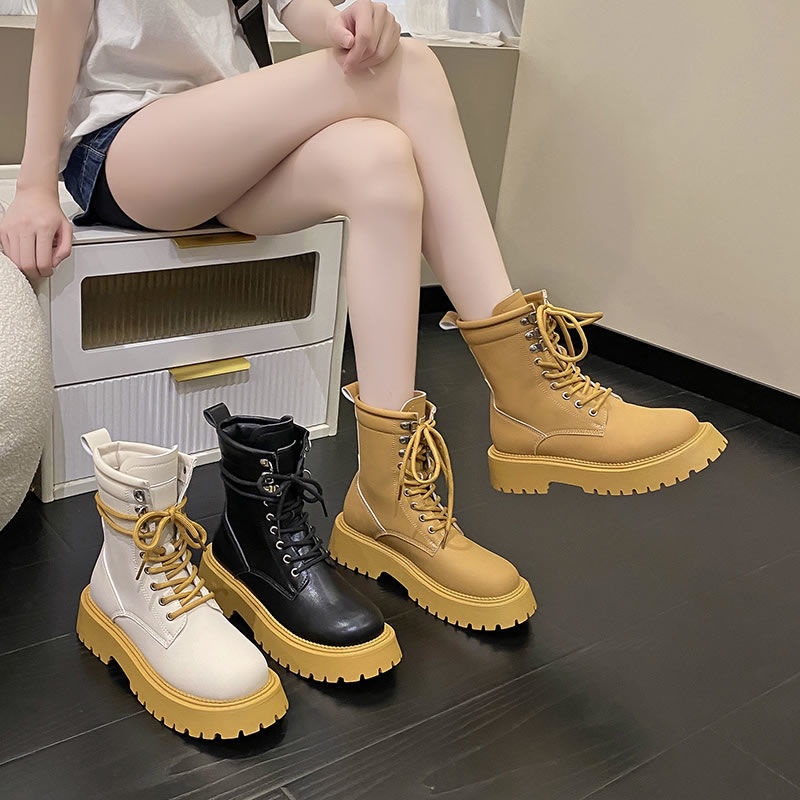 Giày Bốt Martin Cổ Cao Mũi Tròn Phong Cách Anh Quốc Thời Trang Mùa Hè Cho Nữ