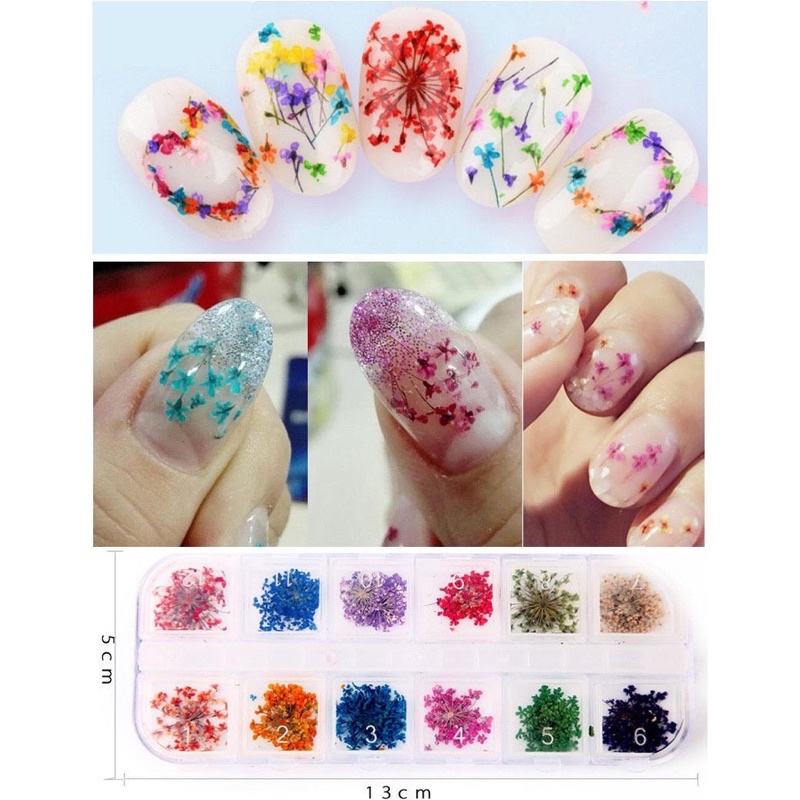 Hoa khô chùm đắp gel ẩn móng - Set hoa khô nail trang trí móng