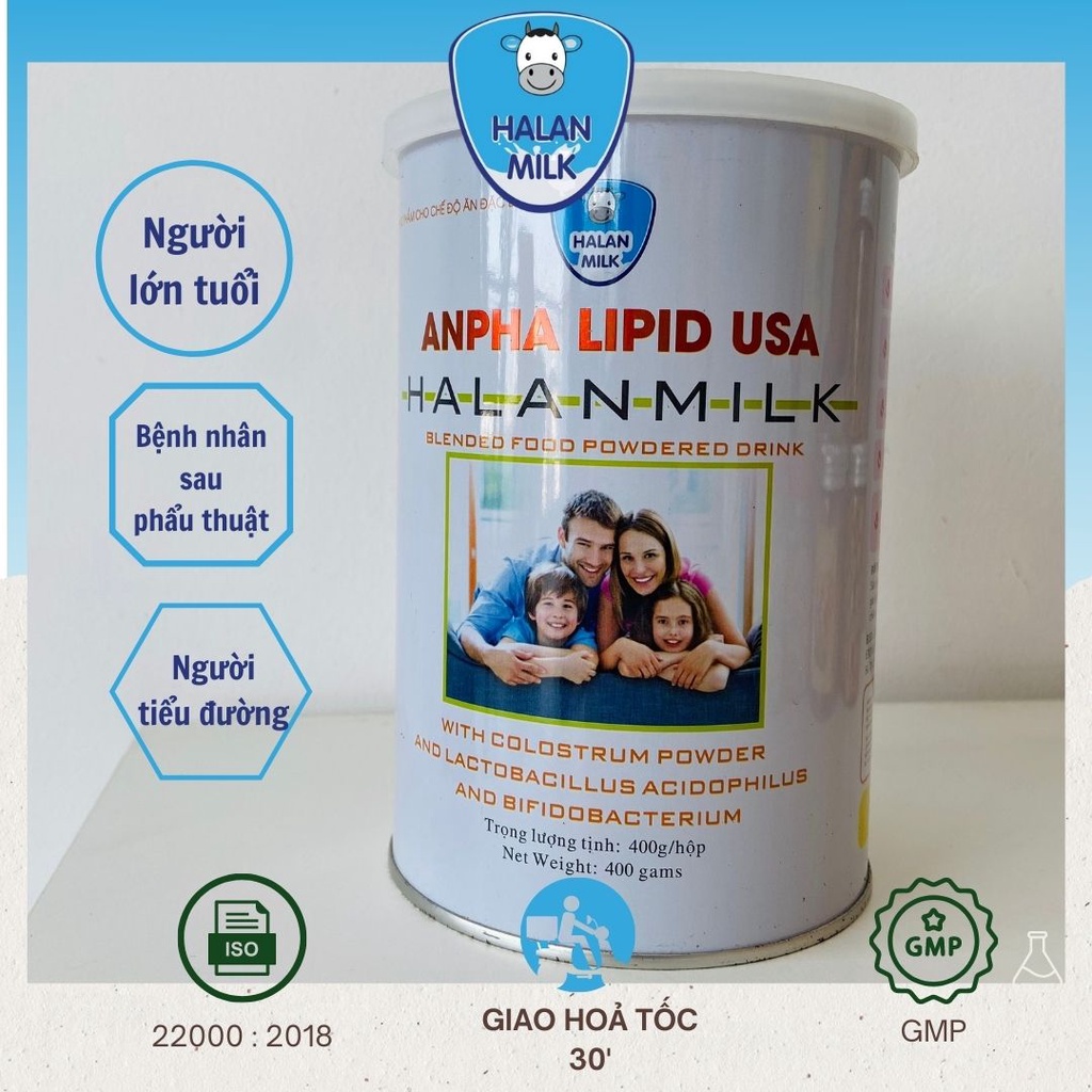 Sữa non Alpha Lipid USA 400gam - Halan Milk - Thay thế bữa ăn phụ, tăng sức đề kháng giúp cơ thể phát triển khỏe mạnh