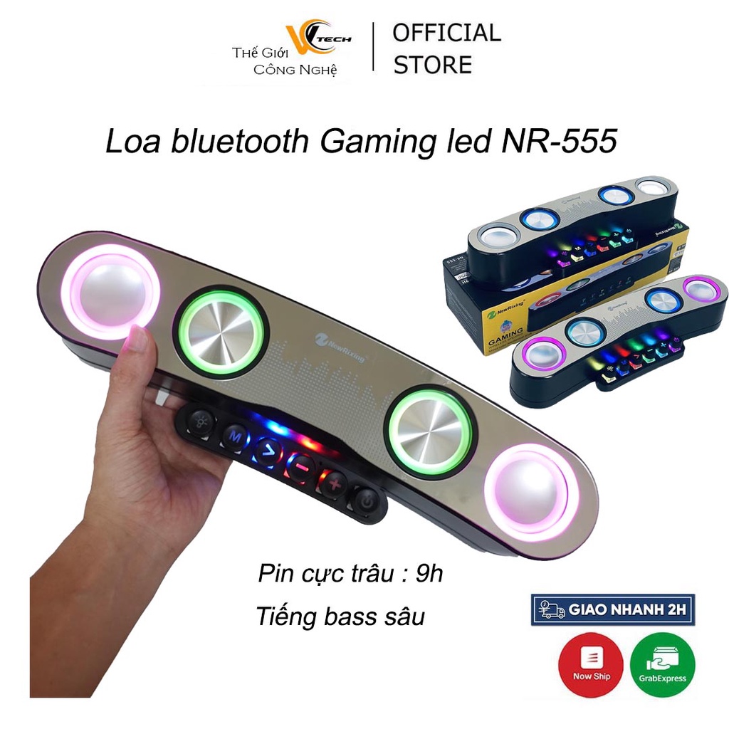 (SIÊU HOT 2022)Loa Bluetooth NR-555 Âm Thanh Siêu Đỉnh Thiết Kế Đẹp Kết Hợp Đèn Led Theo Nhạc Bảo Hành 12 Tháng