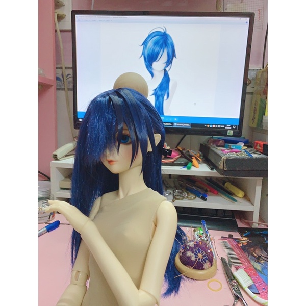 Line may tóc búp bê bjd - tơ silk thẳng 25cm