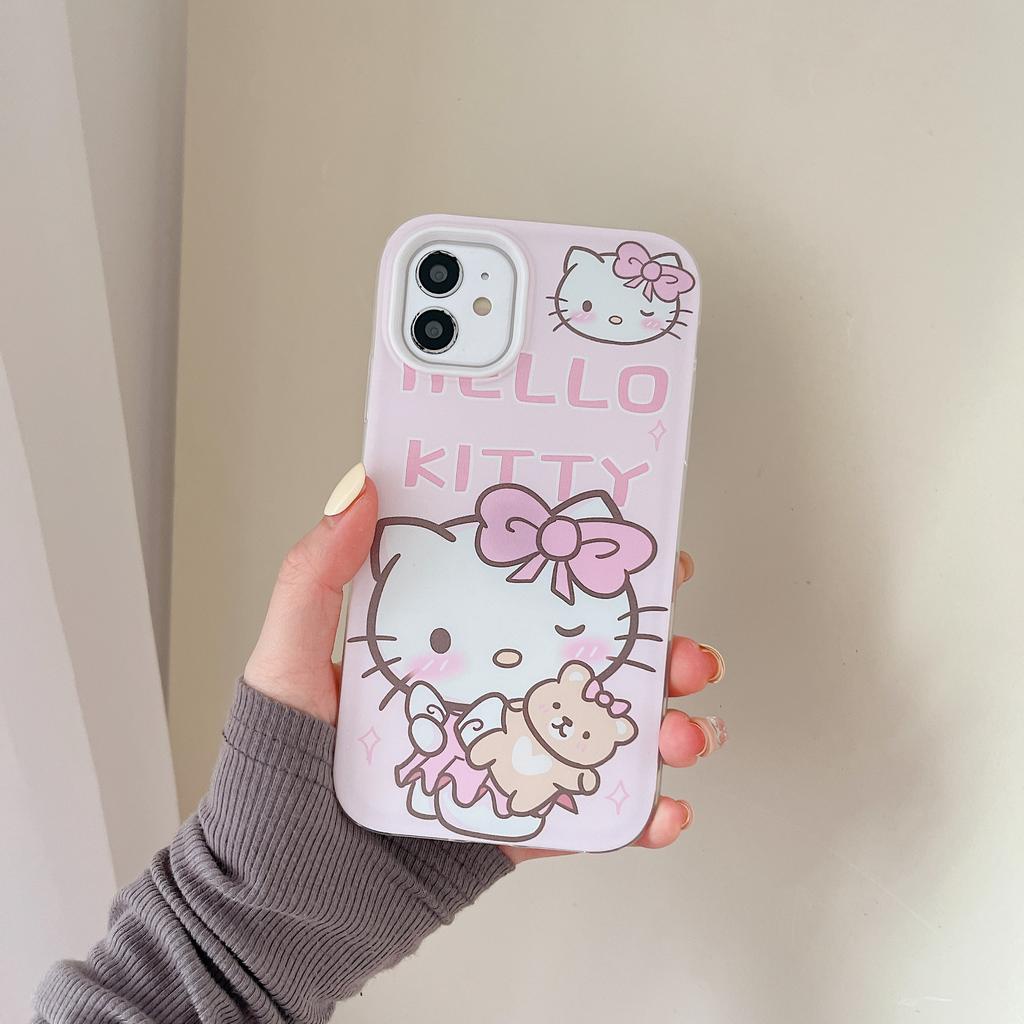 Ốp Điện Thoại Viền Cong in Hình Hello Kitty 3 Trong 1 Cho IPhone 13Promax 12 11 7plus X XS XR XSMAX 8 7