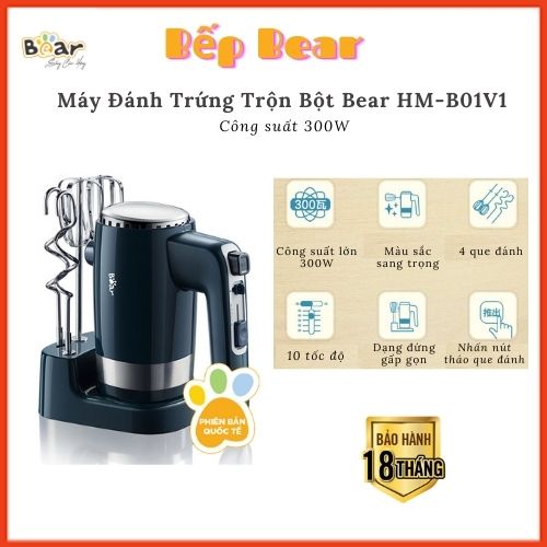 Máy Đánh Trứng, Đánh Kem Mini, Trộn Bột Bear HM-B01V1, Đánh Kem Trứng, Trộn Bột Đa Năng, Bảo Hành 18 Tháng