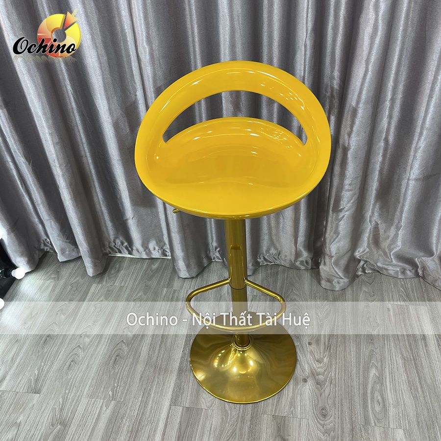 Ghế Quầy Lễ Tân, Ghế Quầy Bar Mẫu NHỰA KHOÉT LỖ Chân Vàng K1 Tĩnh Điện Điều Chỉnh Độ Cao 60/80 Phong Cách Hi