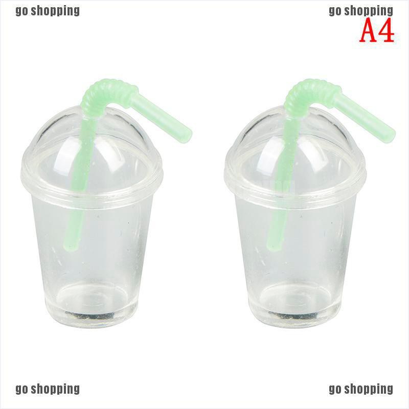 {go shopping}2Pcs 1:12 Dollhouse mini milk tea cup with straw simulation drink model toys