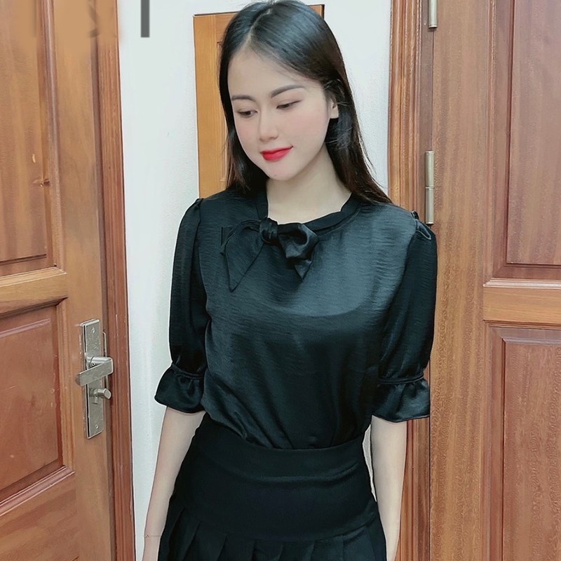 Áo Sơ Mi Nữ Kiểu Công Sở Tay Lỡ Nơ Cổ - Màu Trắng Đỏ Hồng Be Vàng Xanh Đen - Hanlly Fashion Thời Trang Nữ - A31