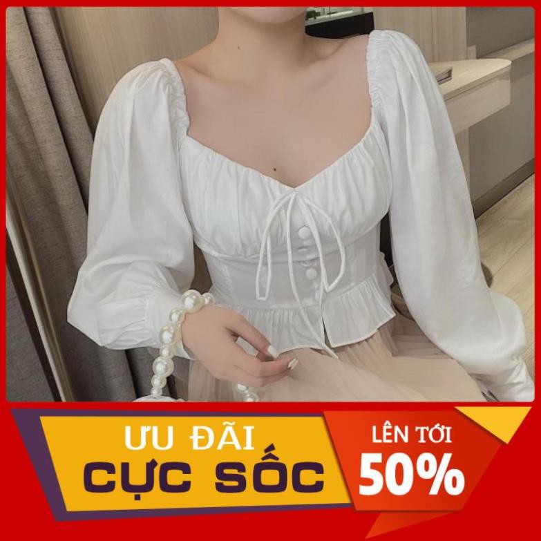 [ 𝐅𝐑𝐄𝐄 𝐒𝐇𝐈𝐏 ] SET ÁO ĐŨI CỔ V TAY PHỒNG CHUN EO MIX CHÂN VÁY KEM XẾP LY