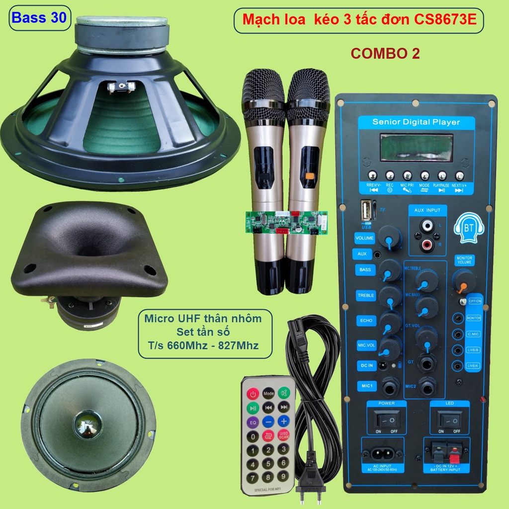 Mạch loa kéo 3 tấc đơn 3 đường tiếng CS8673E 130W LIVESTREAM - DSP lập trình chống hú, chỉnh Bass Treble Micro