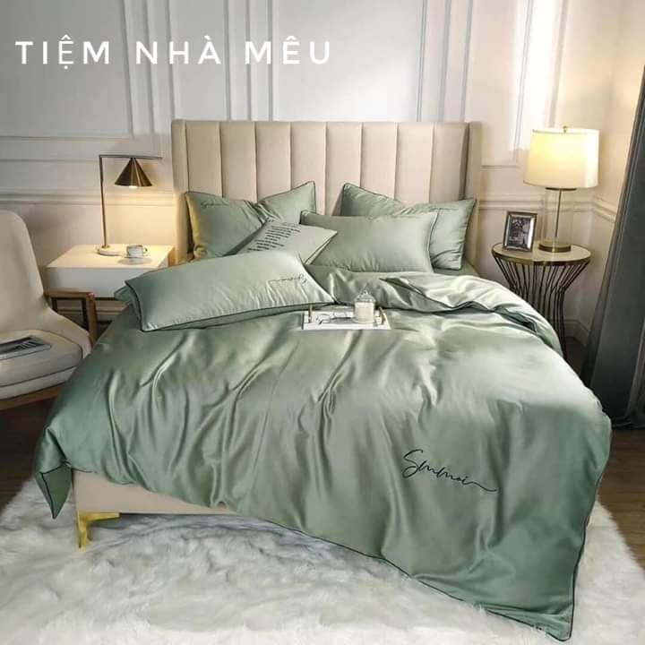 Set Chăn Ga Gối  4 Món Lụa Tencel Màu Trơn Chữ Sumoi  Mới 2021 Cập Bến (Nhiều Màu - Vol3)