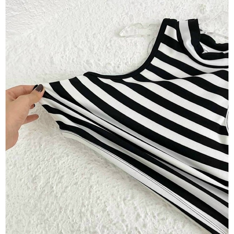 ÁO BA LỖ KẺ CỔ 3 PHÂN DÁNG NGẮN MS80167