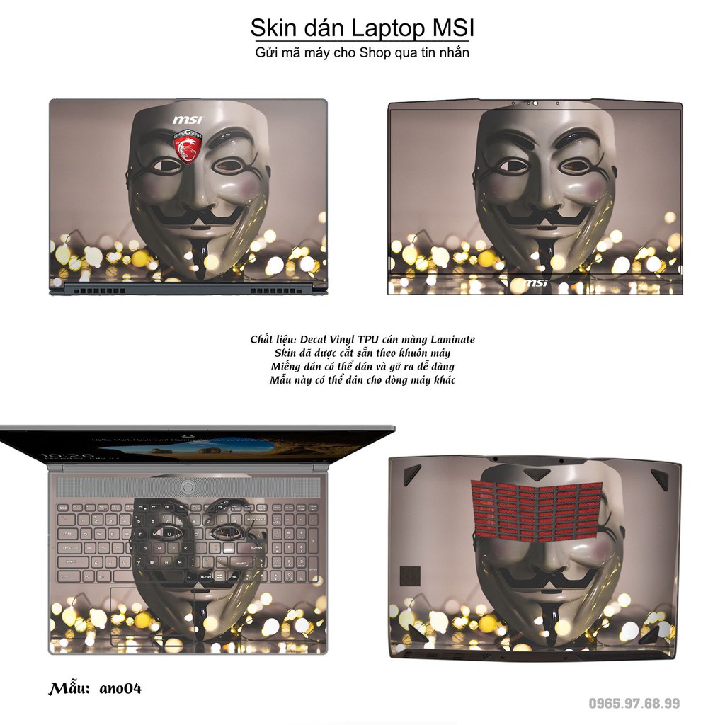 Skin dán Laptop MSI in hình Anonymous (inbox mã máy cho Shop)