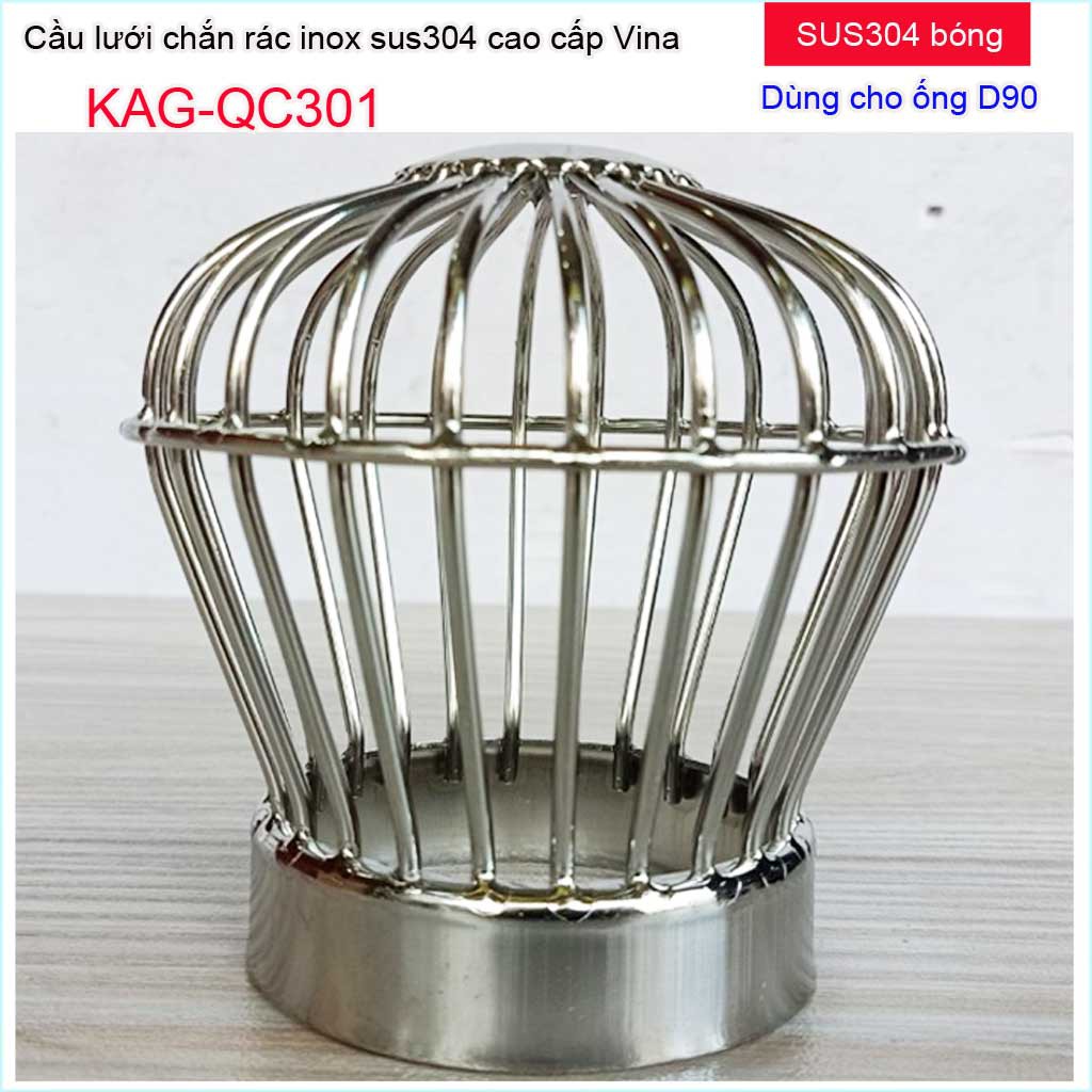 Quả cầu lưới Inox 304 kiếu đế thấp, lưới chắn rác sân thượng, Cầu chặn rác thoát nước mưa thả ống D60-D90