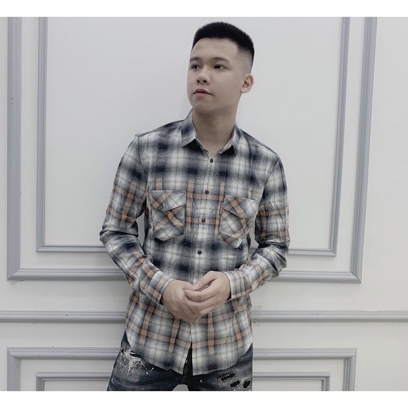 Áo sơ mi nam dài tay có hoạ tiết kẻ caro , Áo sơ mi thời trang bốn mùa phong cách hàn quốc cotton btshop từ 45 đến 75 kg