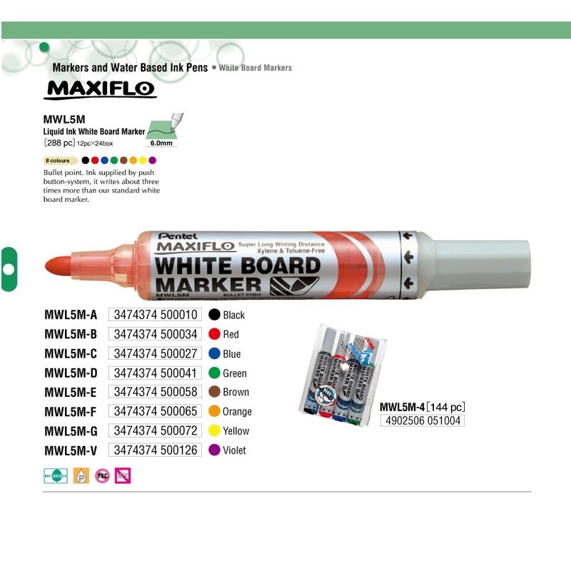 Bút lông viết bảng Pentel đuôi bấm bơm mực MWL5M.