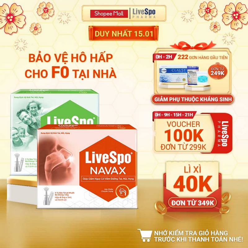 Combo Hộp nước muối sinh lý bào tử lợi khuẩn LiveSpo Navax Family 5 ống x 5ml + Livespo Navax chuyên dụng 4 ống x 5ml