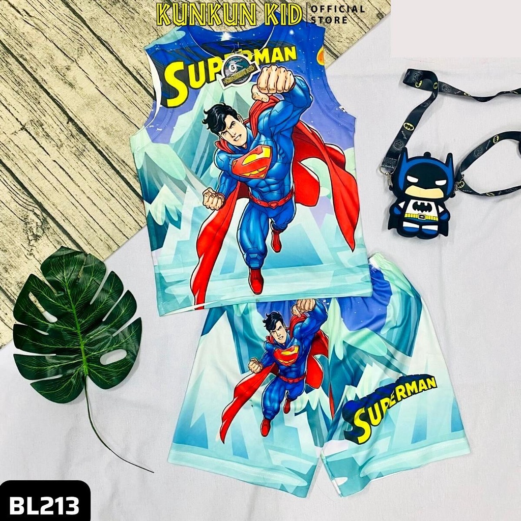 Quần áo bé trai Thun lạnh in 3D hình siêu nhân  Kunkun Kid BL1086