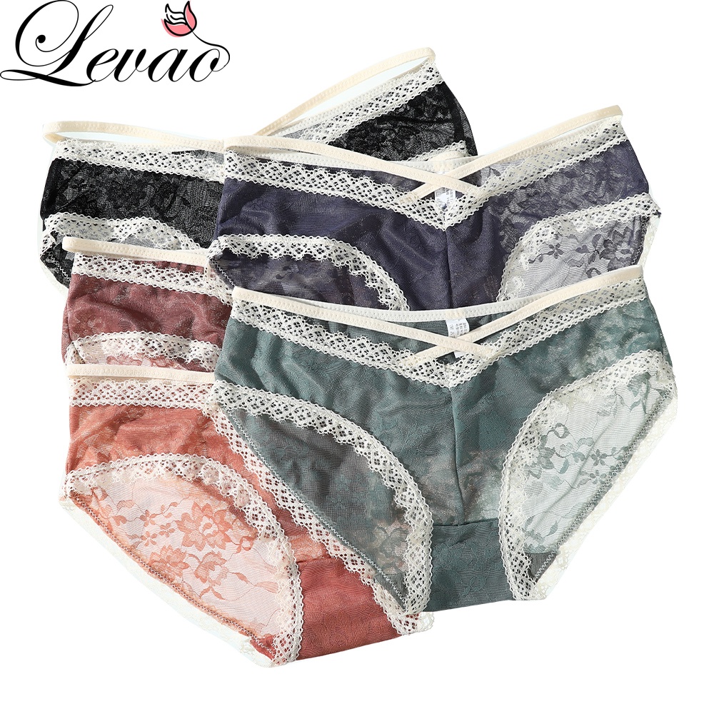 LEVAO Panty for Women Cross-tie Panties Sexy Underwear Breathable Mid Waist  Briefs - Quần lót