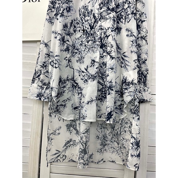Áo sơ mi nữ dáng dài xẻ tà thương hiệu Dior CD cao cấp