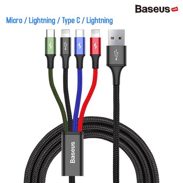 FREESHIP✔️Cáp sạc Nhanh 4in1 Baseus 4 đầu Rapid(2 Lighning,TYPE C,Micro USB)3.5A cho IPhone Samsung oppo Xiaomi-Android