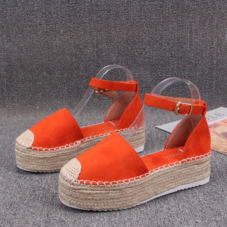 giày sandal da lộn bít mũi đế cói 5cm hàng xuất khẩu mẫu mới 2021