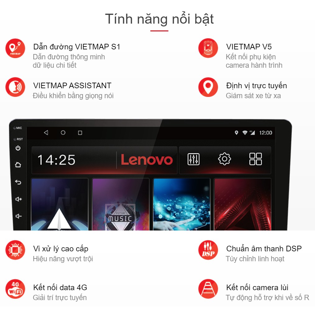 [Miễn Phí Lắp Đặt] Màn Hình Android Vietmap Lenovo D1 + [Vietmap V5] + [Sim 4G + Thẻ Nhớ 32Gb] + [Mã Giảm]