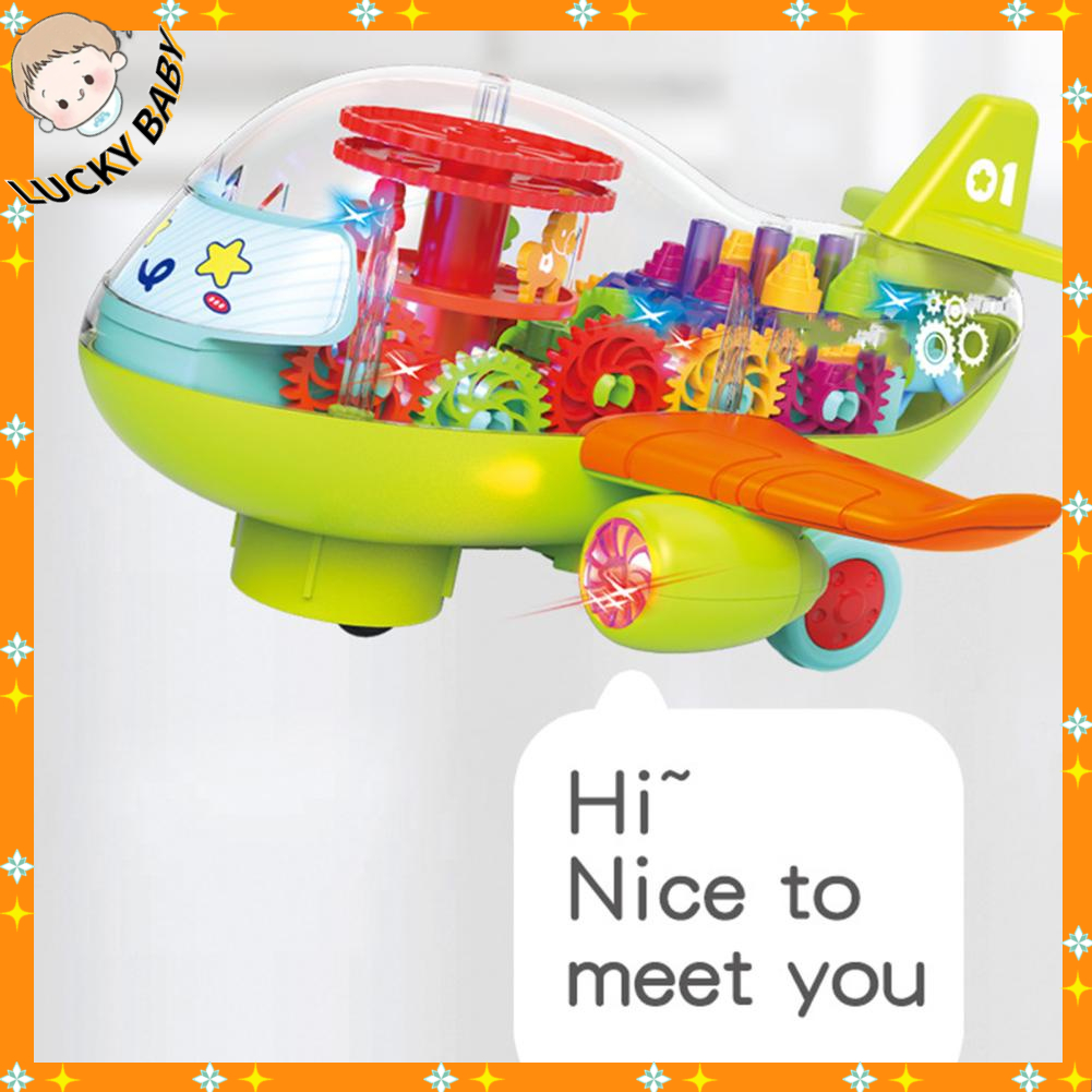 LUCKYBABY Đồ chơi máy bay cho trẻ em hoạt hình giáo dục có đèn Âm nhạc Bánh xe đa năng mới biết đi bé trai gái