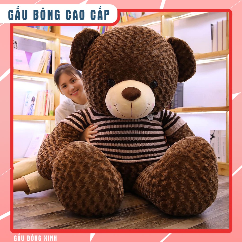 Gấu Bông Teddy Khổng Lồ - Thú Nhồi Bông Teddy Siêu To Màu Nâu Khói, Nâu Cafe, Vàng Cam _ size 95cm - 1m8