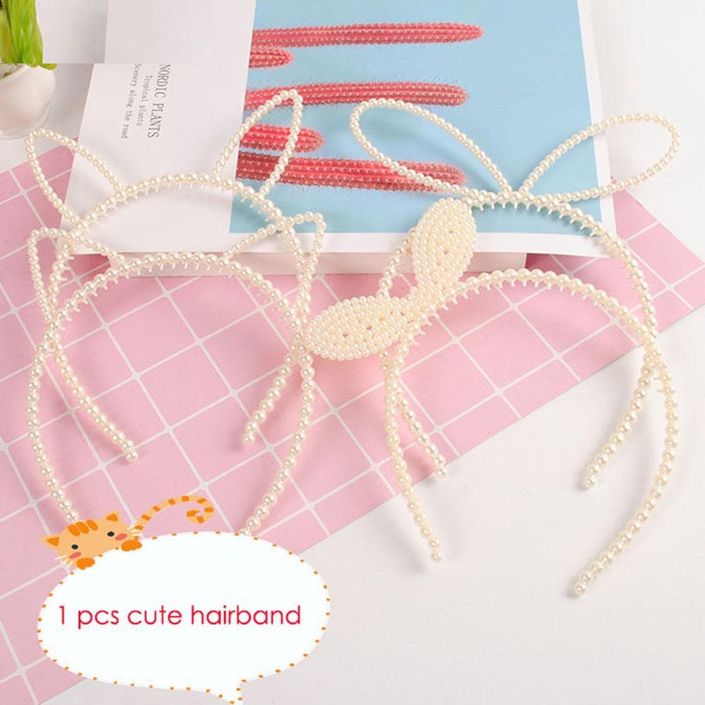 Cài tóc tai thỏ đính ngọc trai dễ thương cute tai mèo đính nơ