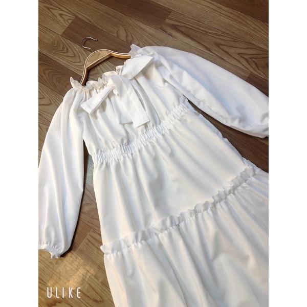 Váy Trễ Vai Nơ Tay Voan nữ - Đầm tiểu thư trắng basic trơn có lớp lót trong  vintage freesize mặc đi chơi dã ngoại tết | BigBuy360 - bigbuy360.vn